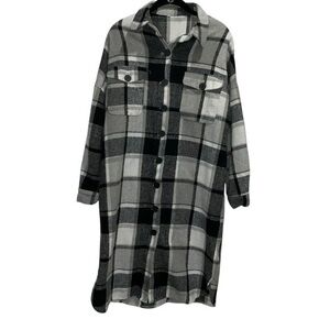 Cozy Long Plaid Fleece Shirt Jacket Women’s